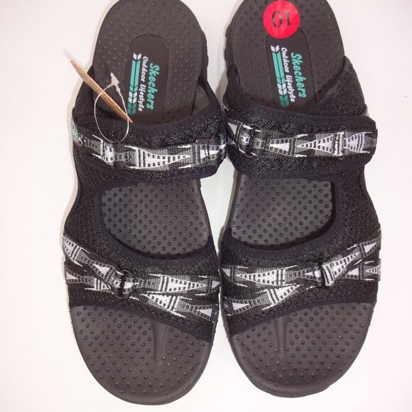 NWT New Womens Skechers Reggaes Black Sandals 10 Outdoor Lifestyle Grey White - Picture 5 of 11